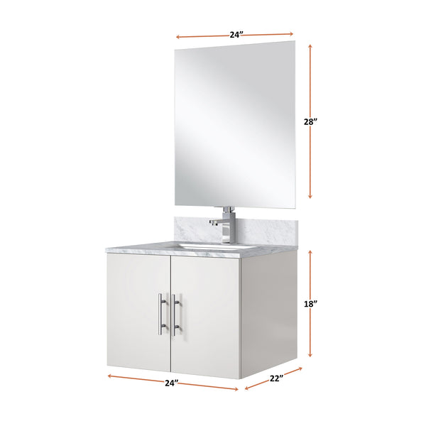 English Elm Glossy White Bathroom Vanity Set With Carrara Marble Top, Mirror, Faucet - Compact & Modern Design B2731S01301