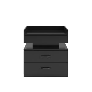 English Elm 1 Set Led Strip Nightstand with 2 Drawers Open Shelf Contemporary Bedside Storage Black W578P462506