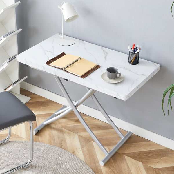 English Elm Modern multifunctional lift table with 0.8" MDF top, adjustable 18.3–29" silver legs, versatile coffee/dining/study use W1151P271527