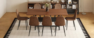 English Elm Table Set With 71" Walnut Grain Dining Table & 8 Brown Techno-Fabric Chairs – Modern Style Upgrade! W1151S04291-GIGA