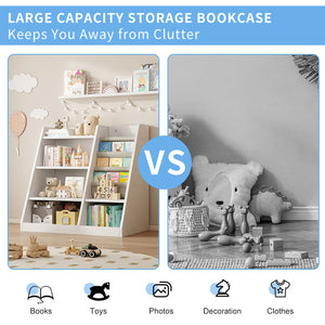 English Elm White Wooden Toy Storage Organizer Cabinet with 4-Tier Sling Bookcase for Kids Montessori Rooms W2876P233536