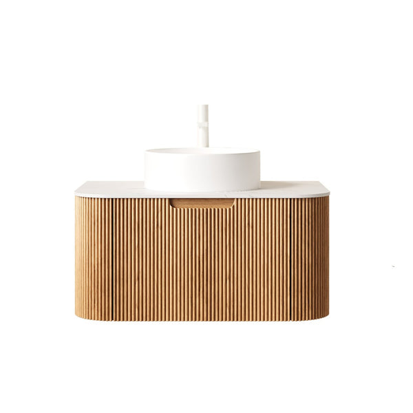 English Elm Muri Floating Bathroom Vanity Plywood Cabinet Sintered Stone Top Oak Drawer Natural Wood,White W2615S00437