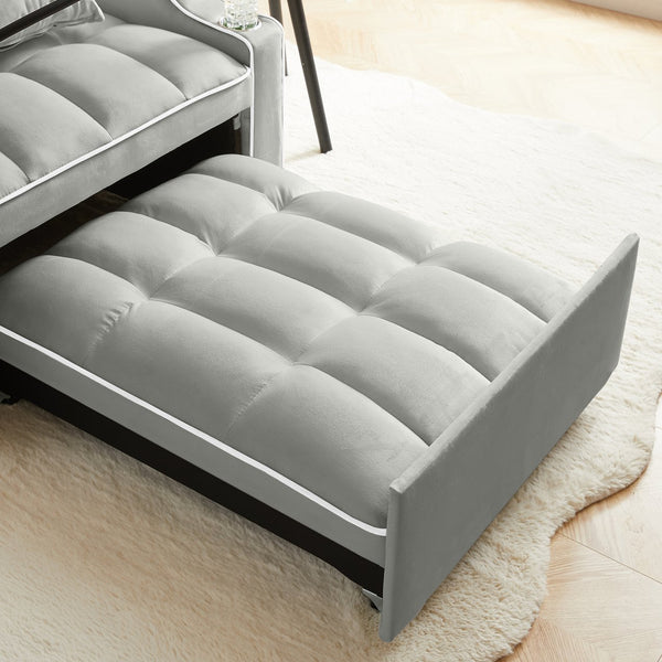 English Elm 3-in-1 Sofa Bed with USB & Cup Holders, Velvet Convertible Sleeper Chair with 3 Angles for Small Spaces Gray W1359P336107