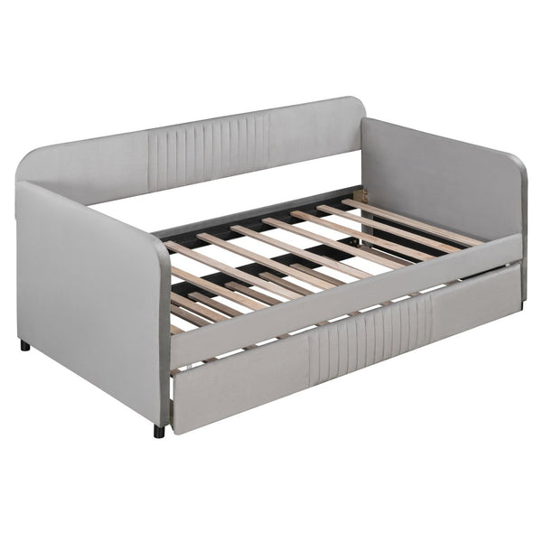 English Elm Upholstered Velvet Twin Daybed with Pull Out Trundle Sofa for Guest or Kids Room LP100127AAE