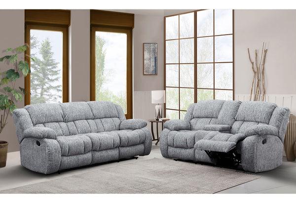 English Elm STONIC Grey Reclining Sofa and Loveseat Set — Plush Polyester Fabric, Oversized Arms, Manual Recline, Chaise Comfort B201S00146