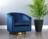 Hazel Swivel Lounge Chair - Gold - Navy Blue Sky 104001 Sunpan