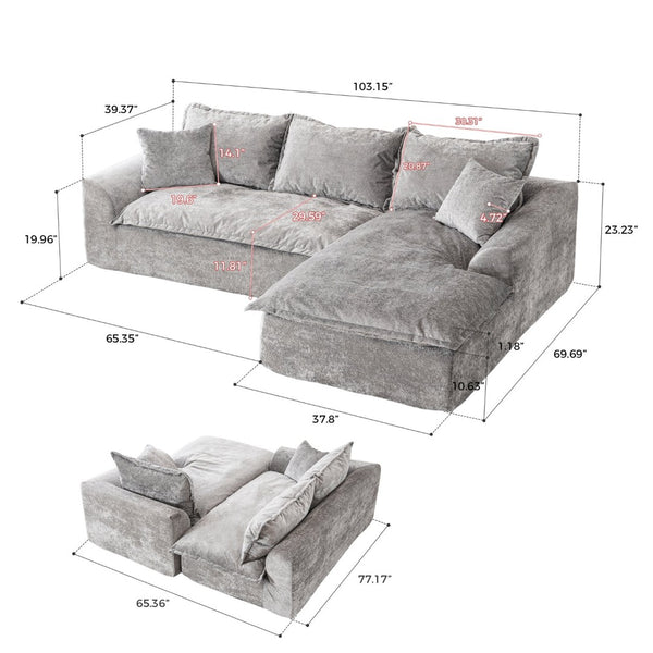 English Elm 103" Chenille Cloud Sectional Modular L Shape Sofa for Spacious Living Room Comfort W1170S00043