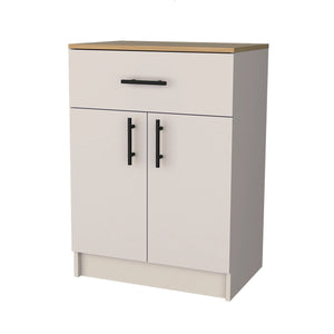 English Elm Ivory Compact 2-Door Kitchen Pantry with Drawer — Space-Saving Melamine Cabinet in Natural Oak Finish B062P227649