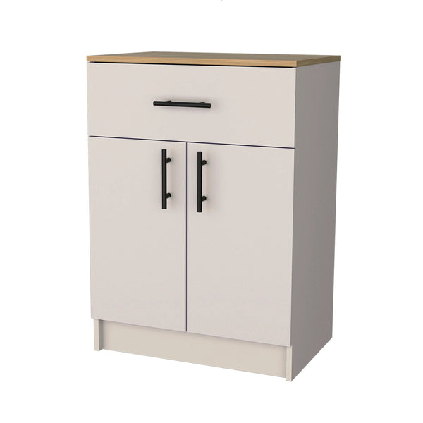 English Elm Ivory Compact 2-Door Kitchen Pantry with Drawer — Space-Saving Melamine Cabinet in Natural Oak Finish B062P227649