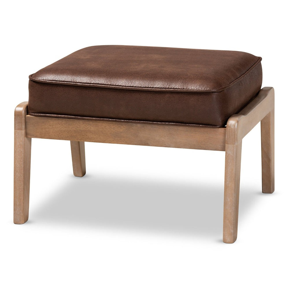 Baxton Studio Baxton Studio Sigrid Mid-Century Ottoman - Dark Brown Faux Leather, Antique Oak Frame, Versatile Design Sigrid-Dark Brown/Antique Oak-Otto