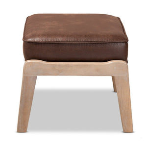 Baxton Studio Baxton Studio Sigrid Mid-Century Ottoman - Dark Brown Faux Leather, Antique Oak Frame, Versatile Design Sigrid-Dark Brown/Antique Oak-Otto