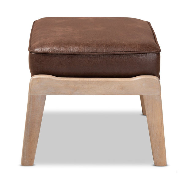 Baxton Studio Baxton Studio Sigrid Mid-Century Ottoman - Dark Brown Faux Leather, Antique Oak Frame, Versatile Design Sigrid-Dark Brown/Antique Oak-Otto