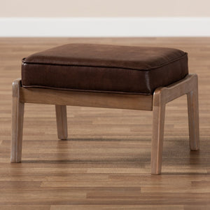 Baxton Studio Baxton Studio Sigrid Mid-Century Ottoman - Dark Brown Faux Leather, Antique Oak Frame, Versatile Design Sigrid-Dark Brown/Antique Oak-Otto