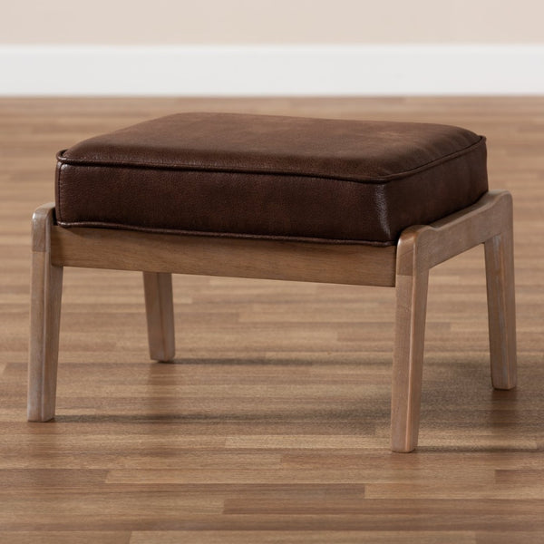 Baxton Studio Baxton Studio Sigrid Mid-Century Ottoman - Dark Brown Faux Leather, Antique Oak Frame, Versatile Design Sigrid-Dark Brown/Antique Oak-Otto