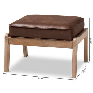 Baxton Studio Baxton Studio Sigrid Mid-Century Ottoman - Dark Brown Faux Leather, Antique Oak Frame, Versatile Design Sigrid-Dark Brown/Antique Oak-Otto