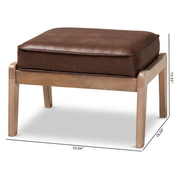 Baxton Studio Baxton Studio Sigrid Mid-Century Ottoman - Dark Brown Faux Leather, Antique Oak Frame, Versatile Design Sigrid-Dark Brown/Antique Oak-Otto