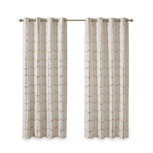 JLA Home Intelligent Design - Total Metallic Geometric Blackout Curtain Panel Ivory with Gold Shine, Grommet Top, Energy Saving 84 L x 50 W x 0.13H ID40-1614