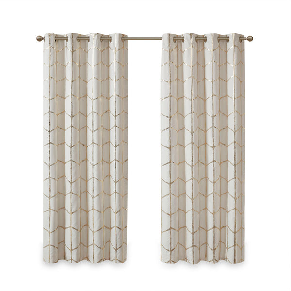 JLA Home Intelligent Design - Total Metallic Geometric Blackout Curtain Panel Ivory with Gold Shine, Grommet Top, Energy Saving 84 L x 50 W x 0.13H ID40-1614