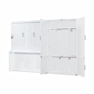 English Elm Queen Murphy Bed with Wardrobe Cabinet Hydraulic Lift Mdf Space Saving Wall Unit White LP000581AAK-1