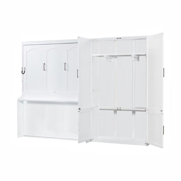 English Elm Queen Murphy Bed with Wardrobe Cabinet Hydraulic Lift Mdf Space Saving Wall Unit White LP000581AAK-1