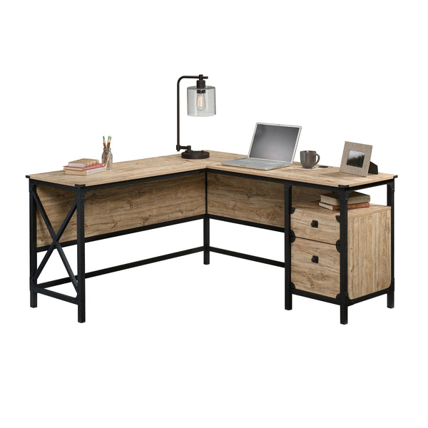 English Elm L-Shaped Desk In Brown Finish - Spacious, Stylish, And Durable For Home Office Or Gaming Setup B356P354419