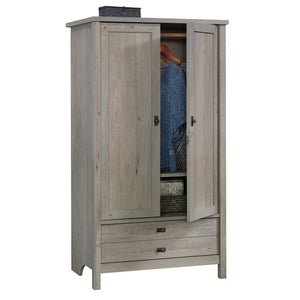 English Elm Armoire, Rustic Brown Finish With Hidden Storage, Garment Rod & Adjustable Shelf For Compact Spaces B356P402677