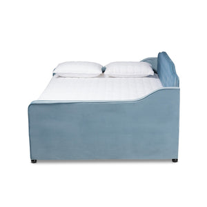 Baxton Studio Baxton Studio Freda Elegant Light Blue Velvet Daybed with Pull-Out Trundle for Stylish Comfort Queen Freda-Light Blue Velvet-Daybed-Q/T