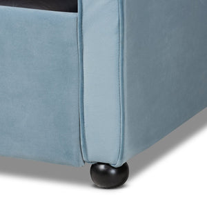 Baxton Studio Baxton Studio Freda Elegant Light Blue Velvet Daybed with Pull-Out Trundle for Stylish Comfort Queen Freda-Light Blue Velvet-Daybed-Q/T