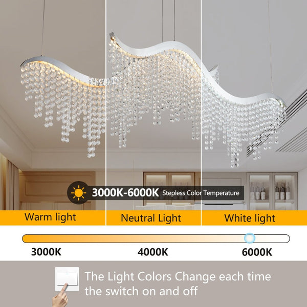 English Elm 36-inch K9 Crystal Wave Chandelier Chrome Led Fixture for Dining Room or Entryway W2312P415979
