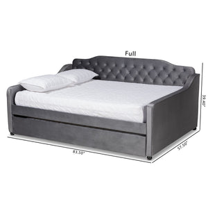 Baxton Studio Baxton Studio Grey Velvet Daybed with Trundle - Elegant Button Tufting & Versatile Comfort Solution Queen Freda-Grey Velvet-Daybed-Q/T