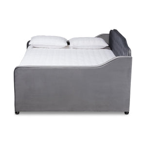 Baxton Studio Baxton Studio Grey Velvet Daybed with Trundle - Elegant Button Tufting & Versatile Comfort Solution Queen Freda-Grey Velvet-Daybed-Q/T