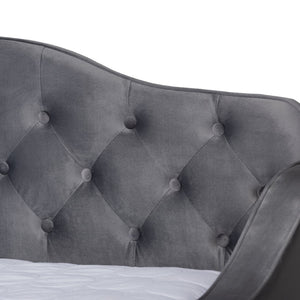 Baxton Studio Baxton Studio Grey Velvet Daybed with Trundle - Elegant Button Tufting & Versatile Comfort Solution Queen Freda-Grey Velvet-Daybed-Q/T