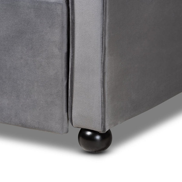 Baxton Studio Baxton Studio Grey Velvet Daybed with Trundle - Elegant Button Tufting & Versatile Comfort Solution Queen Freda-Grey Velvet-Daybed-Q/T