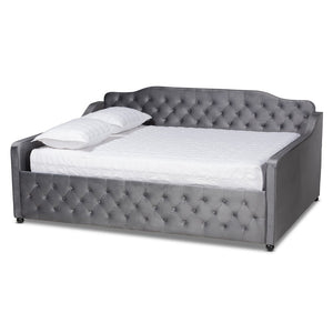 Baxton Studio Baxton Studio Freda Elegant Grey Velvet Daybed with Button Tufting for Stylish Living Spaces Queen Freda-Grey Velvet-Daybed-Queen