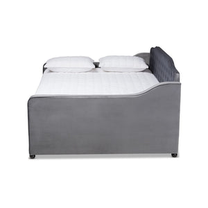 Baxton Studio Baxton Studio Freda Elegant Grey Velvet Daybed with Button Tufting for Stylish Living Spaces Queen Freda-Grey Velvet-Daybed-Queen