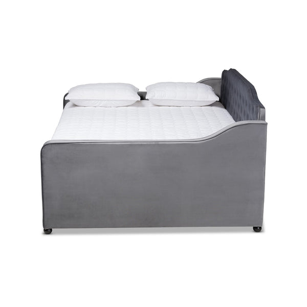 Baxton Studio Baxton Studio Freda Elegant Grey Velvet Daybed with Button Tufting for Stylish Living Spaces Queen Freda-Grey Velvet-Daybed-Queen
