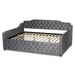 Baxton Studio Baxton Studio Freda Elegant Grey Velvet Daybed with Button Tufting for Stylish Living Spaces Queen Freda-Grey Velvet-Daybed-Queen