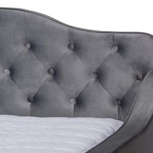 Baxton Studio Baxton Studio Freda Elegant Grey Velvet Daybed with Button Tufting for Stylish Living Spaces Queen Freda-Grey Velvet-Daybed-Queen