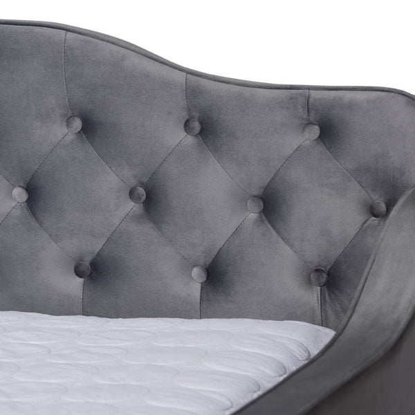 Baxton Studio Baxton Studio Freda Elegant Grey Velvet Daybed with Button Tufting for Stylish Living Spaces Queen Freda-Grey Velvet-Daybed-Queen