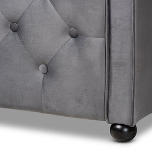 Baxton Studio Baxton Studio Freda Elegant Grey Velvet Daybed with Button Tufting for Stylish Living Spaces Queen Freda-Grey Velvet-Daybed-Queen