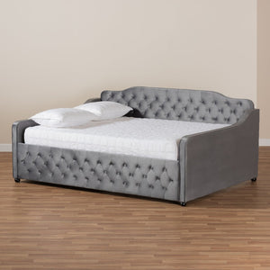 Baxton Studio Baxton Studio Freda Elegant Grey Velvet Daybed with Button Tufting for Stylish Living Spaces Queen Freda-Grey Velvet-Daybed-Queen