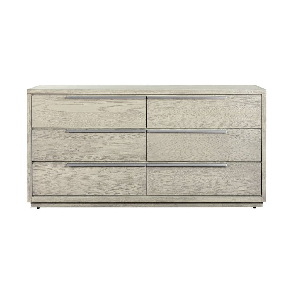 English Elm Abbey Solid Oak Six Drawer Dresser Gray Finish Wide Low Profile Bedroom Storage B2736P464852