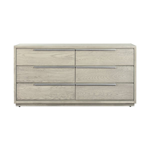 English Elm Abbey Solid Oak Six Drawer Dresser Gray Finish Wide Low Profile Bedroom Storage B2736P464852