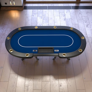English Elm 96" Oval Poker Table Seats 10 with Waterproof Felt Padded Rail and Dealer Station Blue W2748S00055