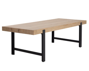 Sunpan Rosso 94.5" Rustic Oak Dining Table with Industrial Matte Black Base - Modern Handcrafted Elegance