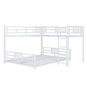 English Elm L-shaped Metal Twin over Full Bunk Bed with Durable Steel Frame, Space-Saving Design and Kid-Friendly Safety Features White N709P196510K