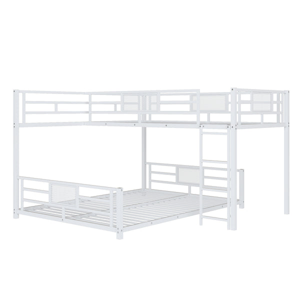 English Elm L-shaped Metal Twin over Full Bunk Bed with Durable Steel Frame, Space-Saving Design and Kid-Friendly Safety Features White N709P196510K