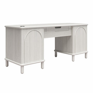 English Elm Selena Whitewashed Wood Veneer Executive Desk with Wireless Charging and Pedestal Storage B2733S00021