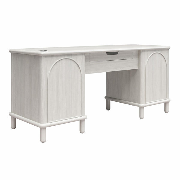 English Elm Selena Whitewashed Wood Veneer Executive Desk with Wireless Charging and Pedestal Storage B2733S00021