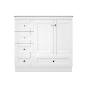 English Elm 36 Inch Shaker Bathroom Vanity with Ceramic Sink Four Soft Close Drawers White Mdf N729P414619K